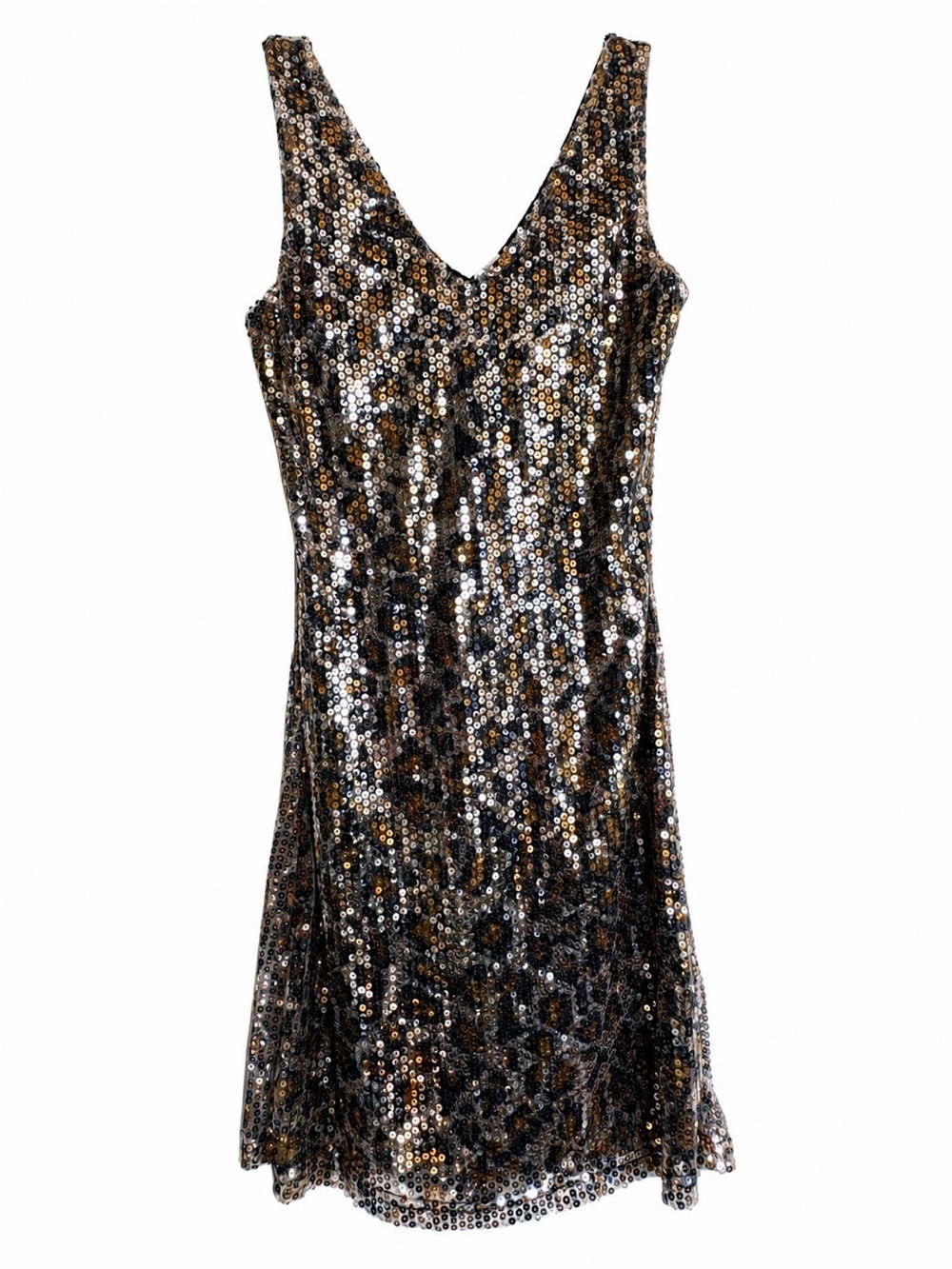 Vintage Y2K By Deep Los Angeles Sequin Mini Party Dress S Metallic Leopard